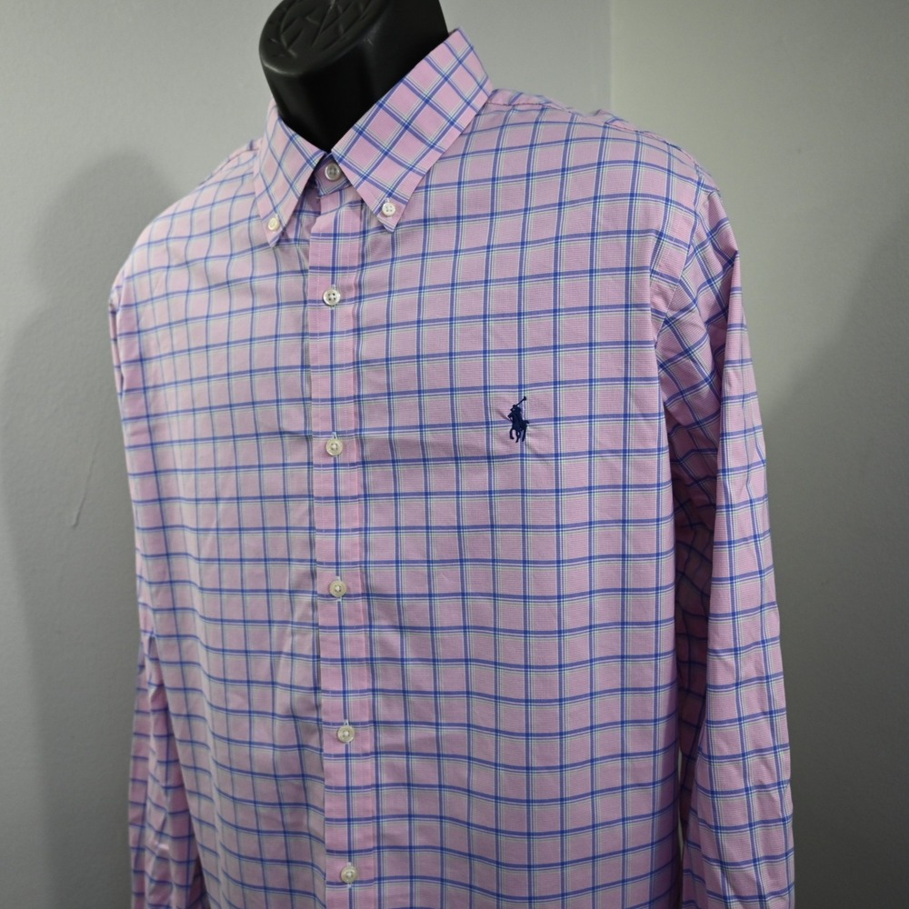 Ralph Lauren Button Up Mens XXL Classic Fit Performance RL Untucked Pink Plaid
